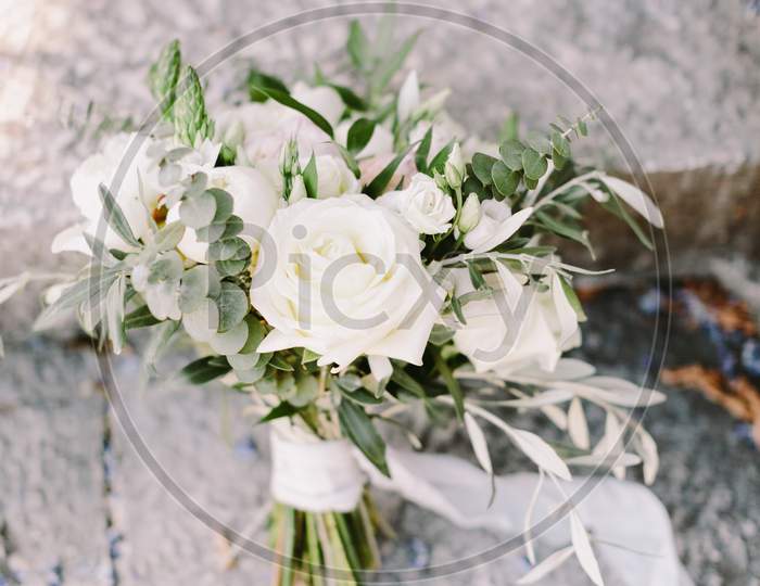 Wedding Bouquet With White Roses For Rustic Wedding