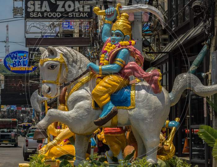 Pattaya,Thailand - April 13,2019:Walking Street This Is A Colorful Decoration,Which Was Made For The Beginning Of Songkran,Thailands New Years Eve.