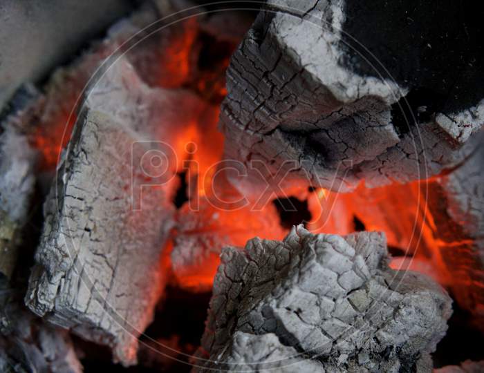 Close up picture of a burning coal. Picture taken in Kanpur, in India