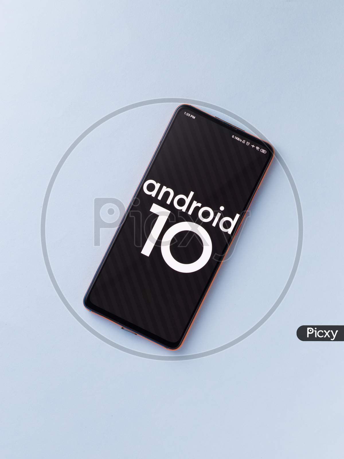 Phone with android 10 Q logo which is the newest operating system of android. wednesday, february 26,2020, Assam, india.