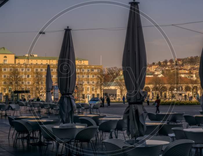 Stuttgart,Germany - March 27,2020:Schlossplatz This Is The View From The Closed Restaurant To The Schlossplatz In The Time Of The Lockdown.