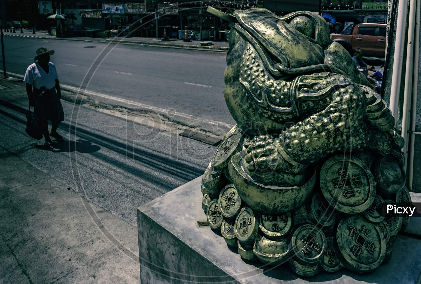 Pattaya,Thailand - October 21,2019:Second Road This Is A Big Sculpture Of Greedy,Ugly Frog,Which Is Only Interested In Making Money.
