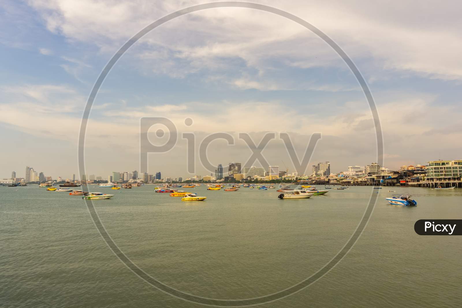 Pattaya,Thailand - April 20,2018: Bali Hai This Is The View From The Harbour To The City.Tourists Start Trips There To Koh Larn And Koh Sak By Boats And Ships.