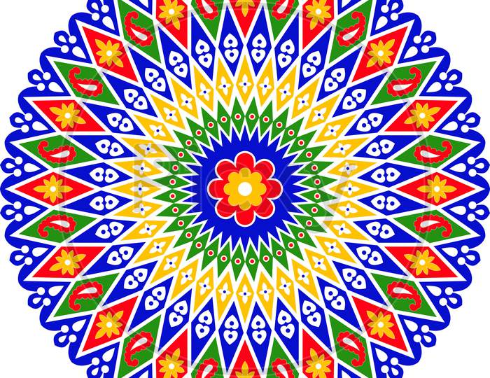 Colorful Abstract Rangoli Round Design.