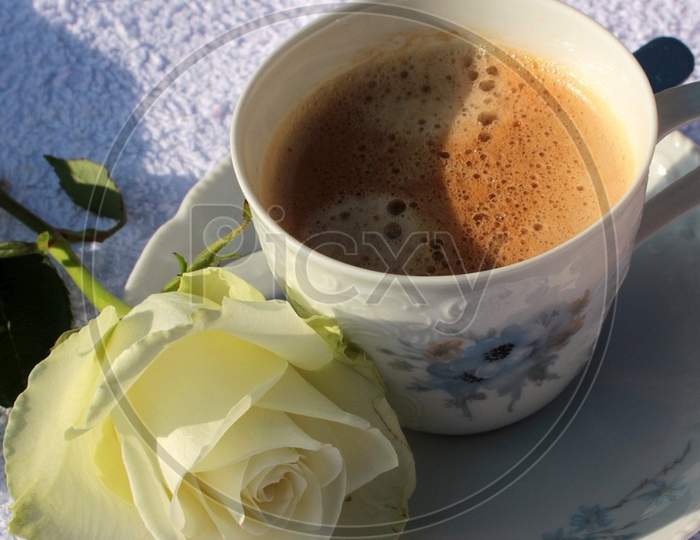 Good morning coffee with rose