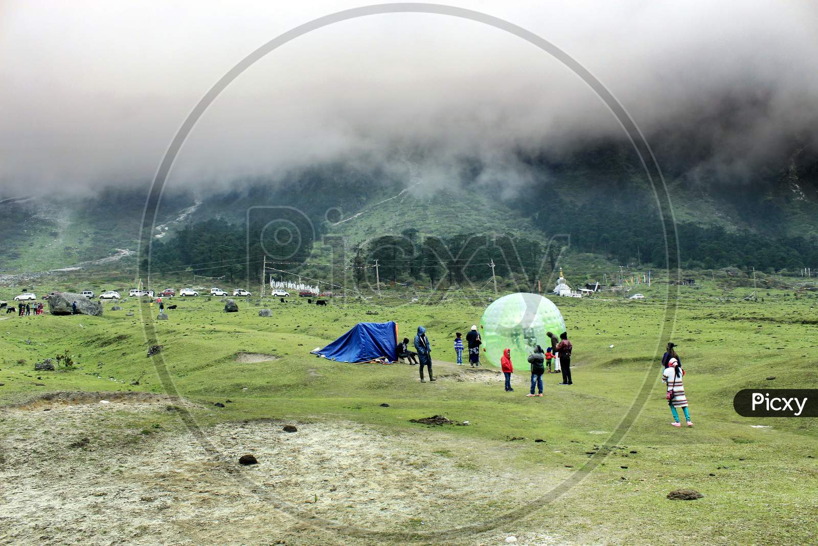 Beautiful Mountains of Sikkim with People in the Foreground