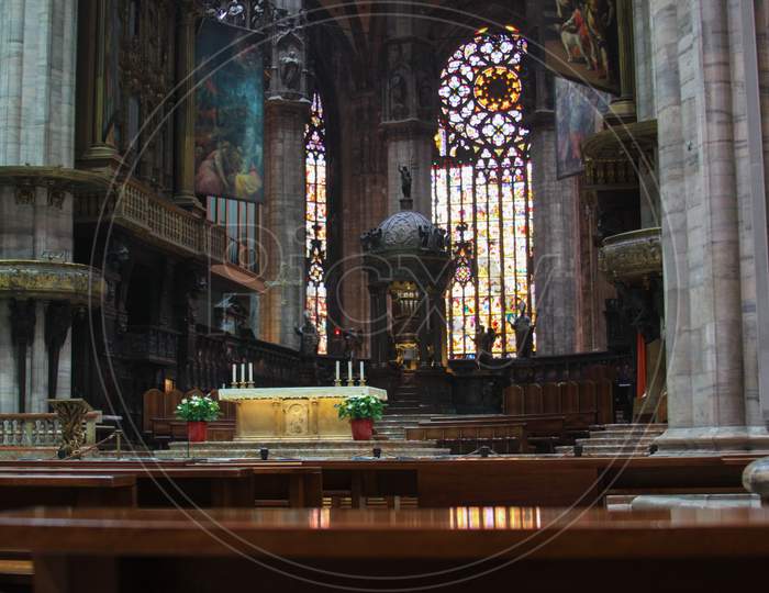 Altar And Stained Glass Windows, Duomo Di Milano
