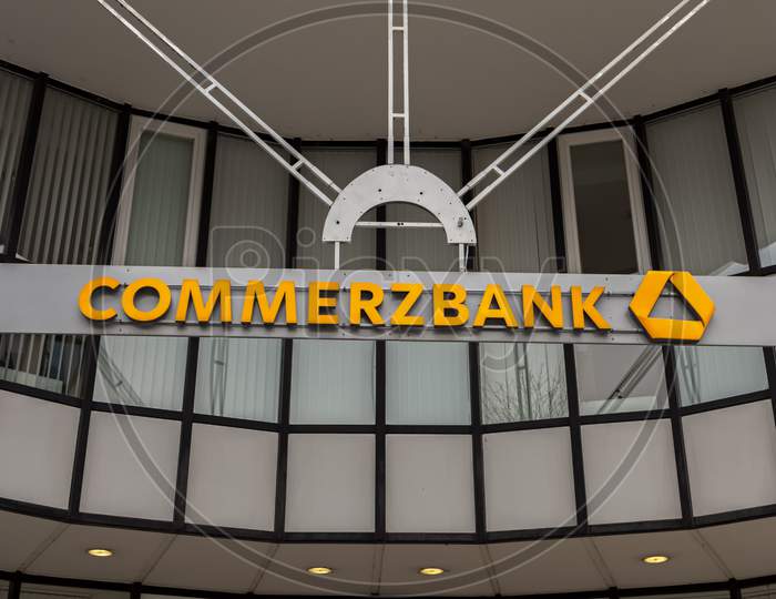 Boeblingen,Germany - January 14,2018: Bahnhofstrasse This Is An Agency Of The Commerzbank.It'S One Of The Biggest Banks In The Country.Boeblingen Is A Small Town In The Stuttgart Area.