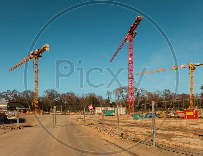 Stuttgart,Germany - February 24,2019: Nordbahnhofstrasse This Is A Construction Site Near Milaneo And The Railways To The Main Station.It Is Part Of The Infamous Project Stuttgart 21.