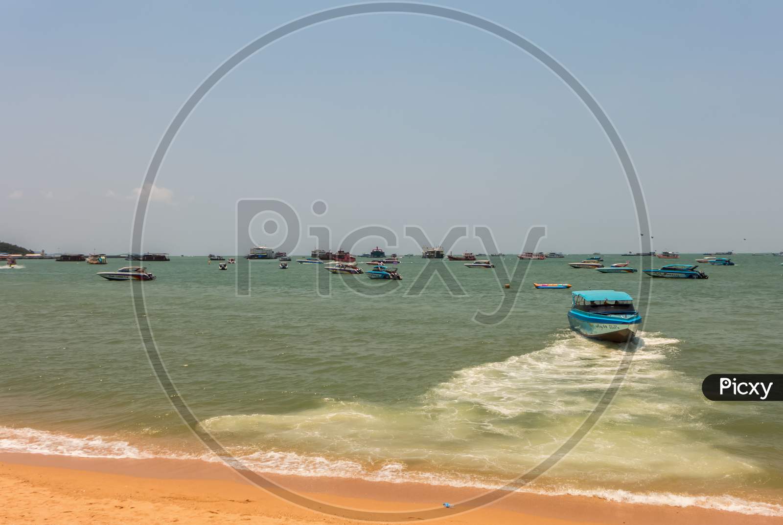 The Beach Of Pattaya With Many Boats