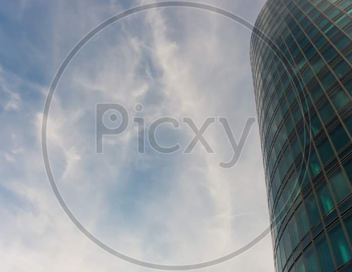 A Modern Office Tower,Shot From A Public Place