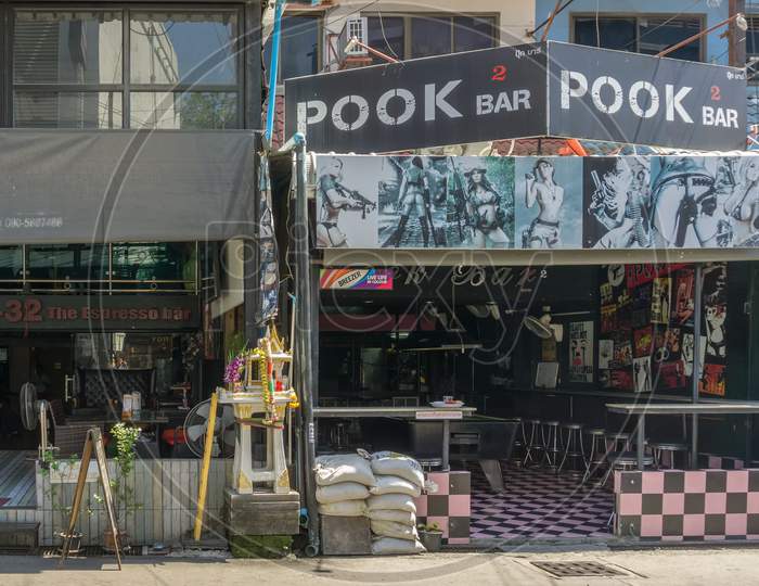 Pattaya,Thailand - October 18,2018: Soi Buakhaow This Is The Pook Bar 2,Which Is A Nightlife Bar For People Who Wants To Drink,Play Billard And Have Fun Which The Transgender Staff,Who Is Called Ladyboys.