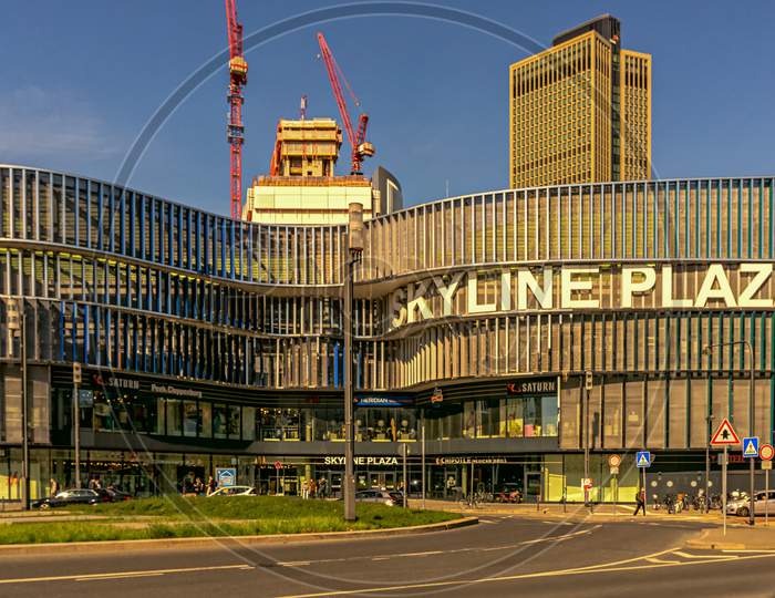 Frankfurt,Germany - May 16,2020:Europa-Allee This Is The Big,Modern Shopping Mall Skyline Plaza,Which Has A Lot Of Shops And Restaurants Inside.