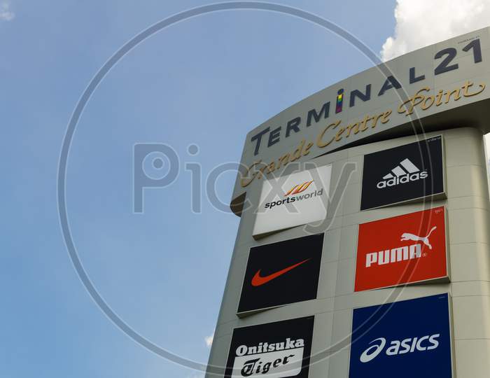Pattaya,Thailand - October 12,2018: Second Road This Is An Advertising Board Of Terminal 21,Which Shows What Kind Of Brands People Can Buy Inside The Mall.