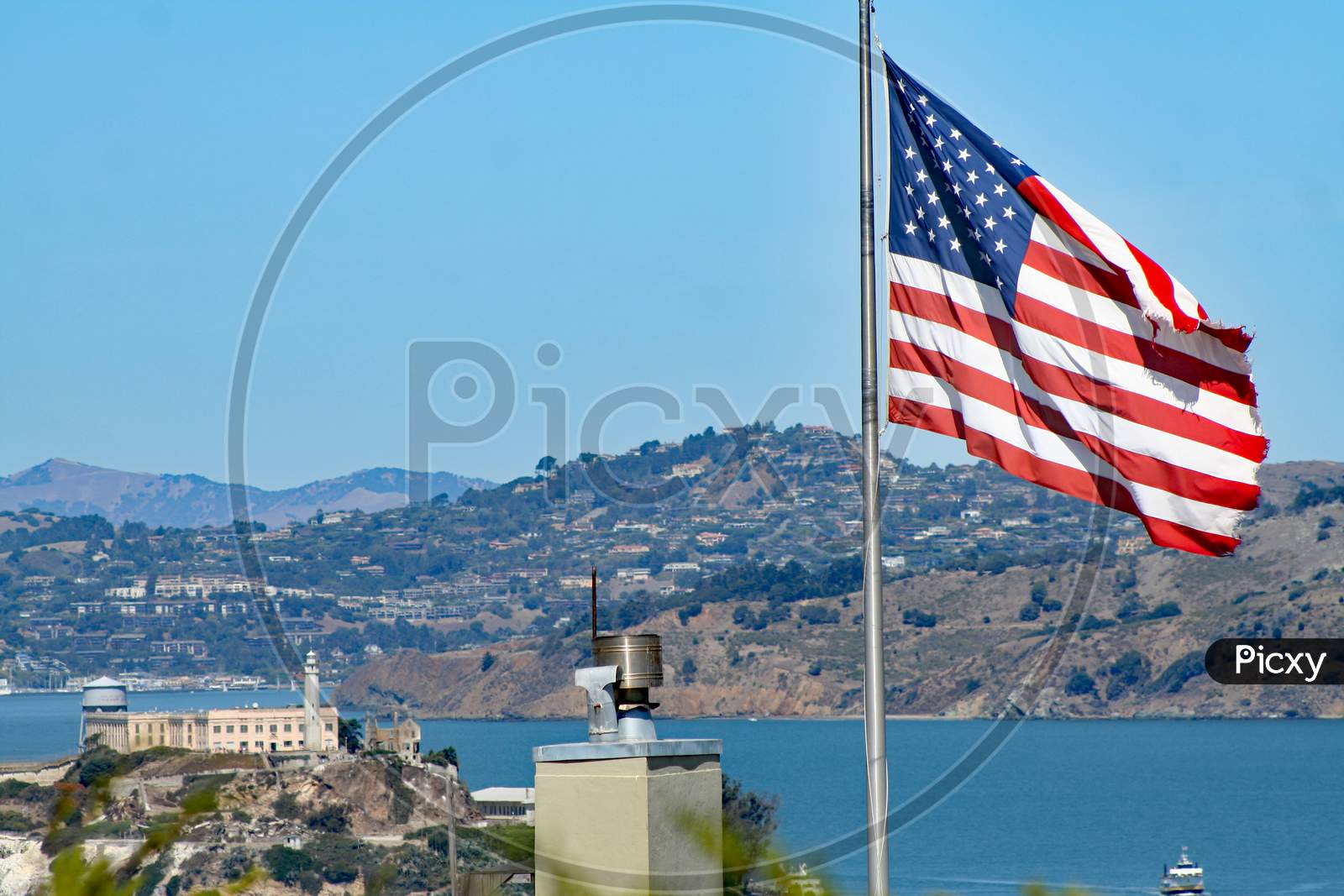 Us Flag Over San Francisco