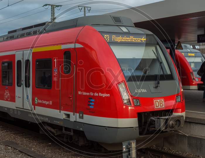 Stuttgart,Germany - January 29,2018: Vaihingen This Is A Train At The Station,Which Is Near The Industrial Area.Vaihingen Is A District At The Edge Of The City.