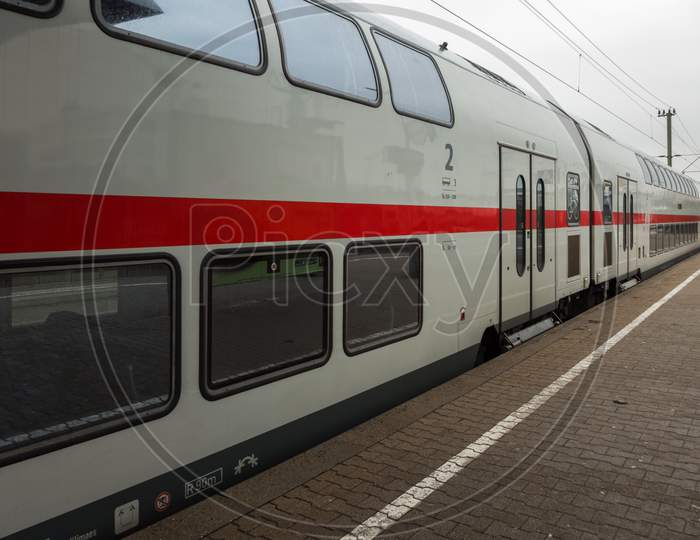 Boeblingen,Germany - March 02,2019:Train Station This Is An Ice Train,Which Runs From Singen To The Main Station In Stuttgart.One Of Its Stops Is Boeblingen.