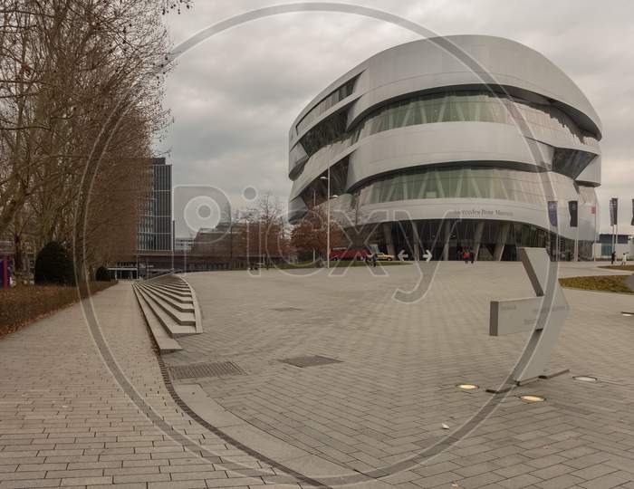 Stuttgart,Germany - March 02,2019:Mercedesstrasse This Is The Big, Modern Mercedes Benz Museum,Which Shows The History Of Cars Inside The Building.