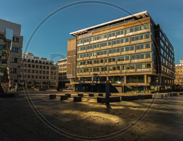 Stuttgart,Germany - February 24,2019:Kleiner Schlossplatz This Is An Office Building Of Bw Bank,One Of South Germanys Biggest Banks.