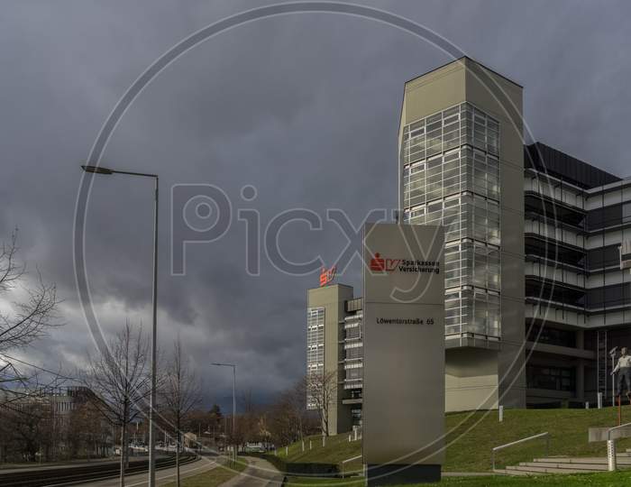 Stuttgart,Germany - February 09,2019:Pragsattel This Is The Modern Building  Of Sparkassenversicherung,Which Is One Of South Germanys Biggest Insurance Companies.