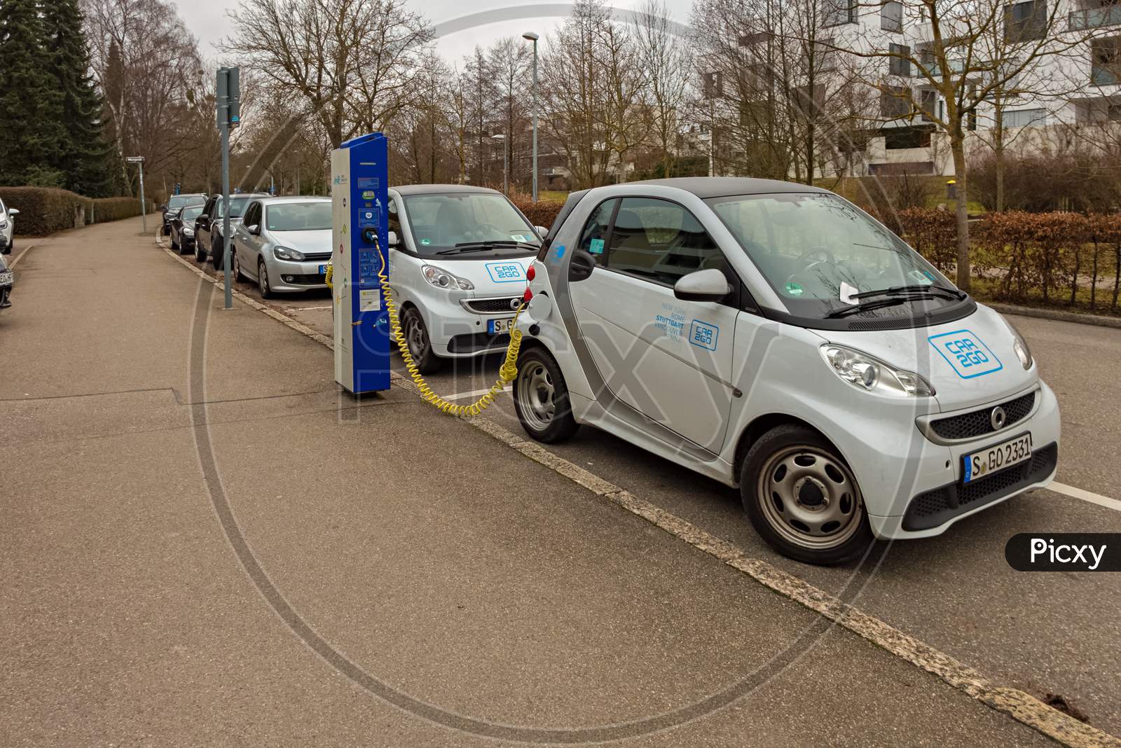 Stuttgart,Germany - January 14,2018: Vaihingen This Is A Charging Point Of The Car Hire Company Car2Go In Vollmoellerstrasse,Not Far Away From The Train Station.
