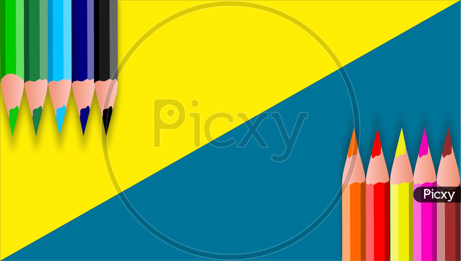 Colorful pencils with copy space isolated on blue and yellow background. illustration pencil colors background art style can be used in cover or book design, poster, website backgrounds.