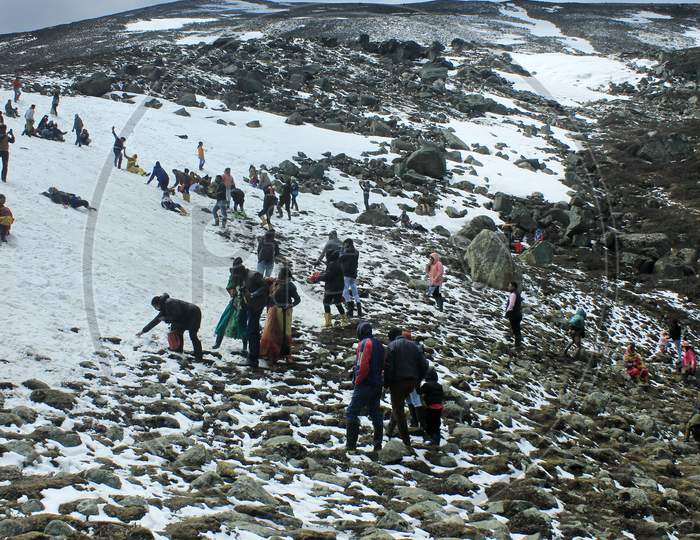 People on a Snow Capped Mountain in Sikkim