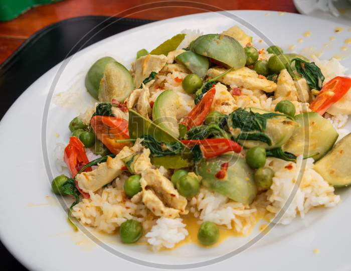 A Plate With Delicious And Spicy Thai Food