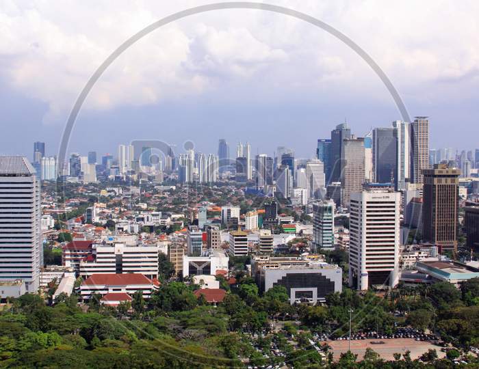Jakarta Cityscape With White Clouds, Indonesia