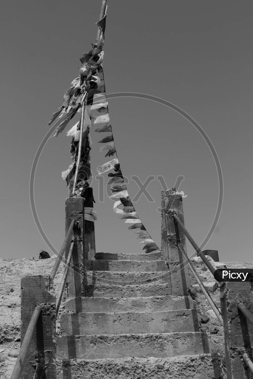 Steps near Gurudongmar Lake. The highest lakes in the world and in India