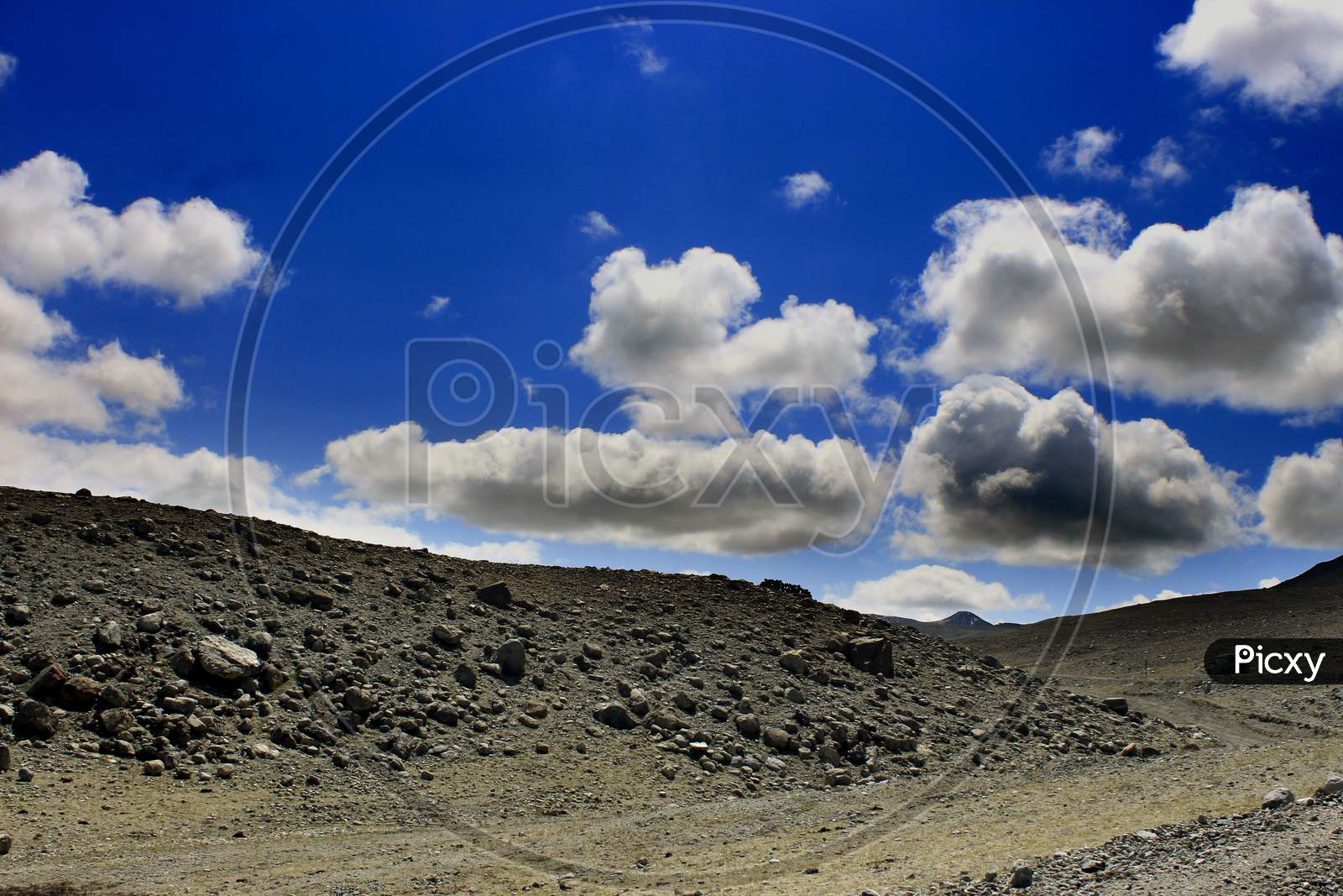 Mountains of Sikkim with Blue Sky and Huge Clouds