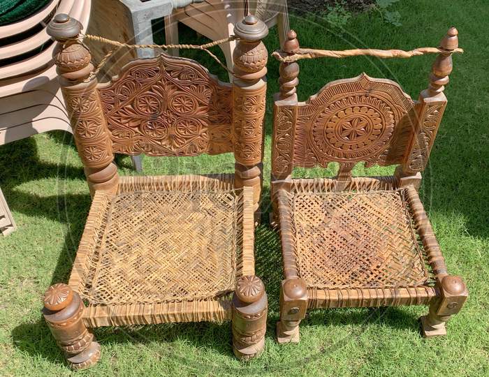 Old Handmade Traditional Wooden Chairs