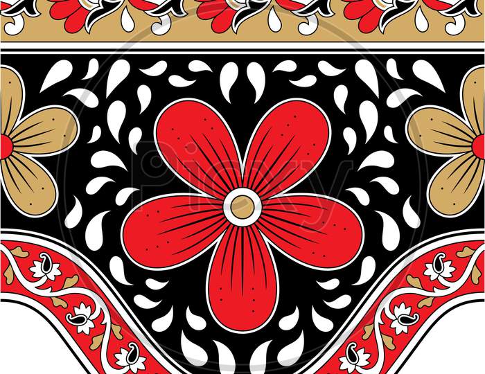 Seamless Ethnic Floral Paisley Stripe Pattern, Border Set
