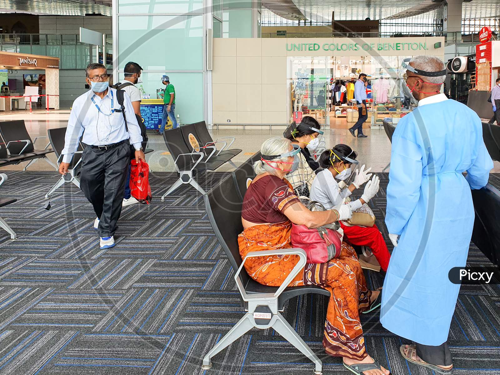 6Th June 2020- Netaji Subhas Chandra Bose International Airport, Calcutta, India-Travelers Maintaing Social Distancing In Protective Gear Before Boarding Flight At Airport
