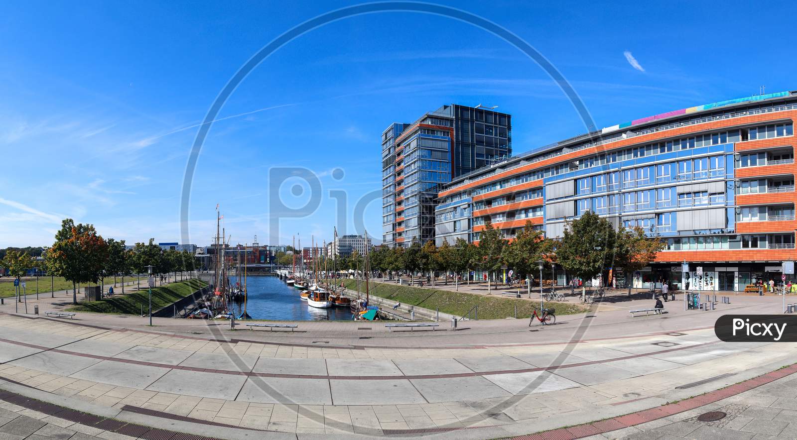 High Resolution Panorama Of The Port Of Kiel On A Sunny Day