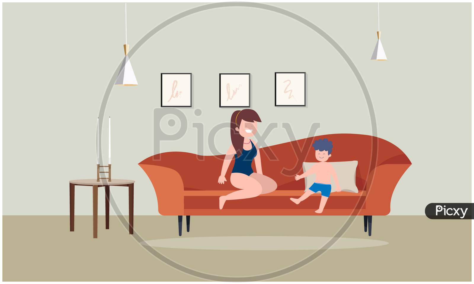 Woman Sitting With Her Son In A Room
