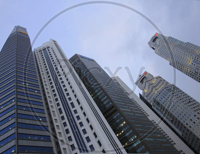A row of skyscrapers in a business and office center