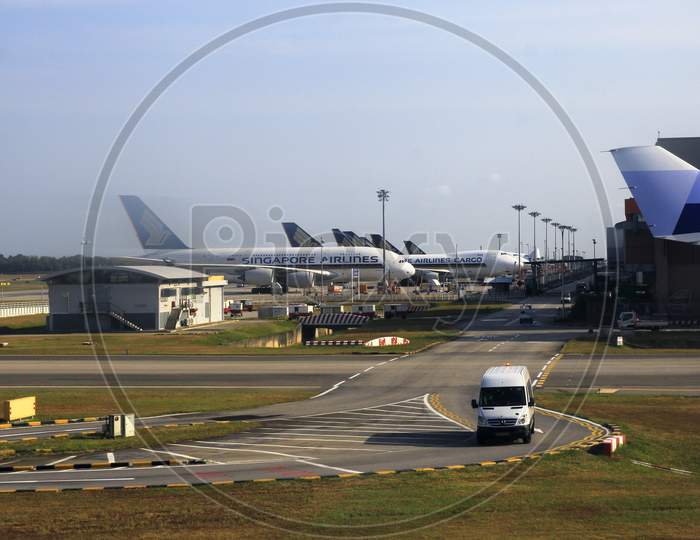 Singapore Airlines plane was parked at Changi international airport