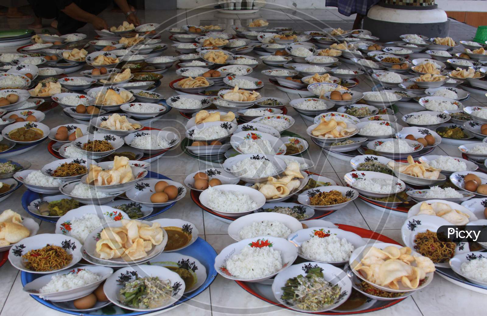 Plates With Food At A Ramadan Ceremony In Gili Air