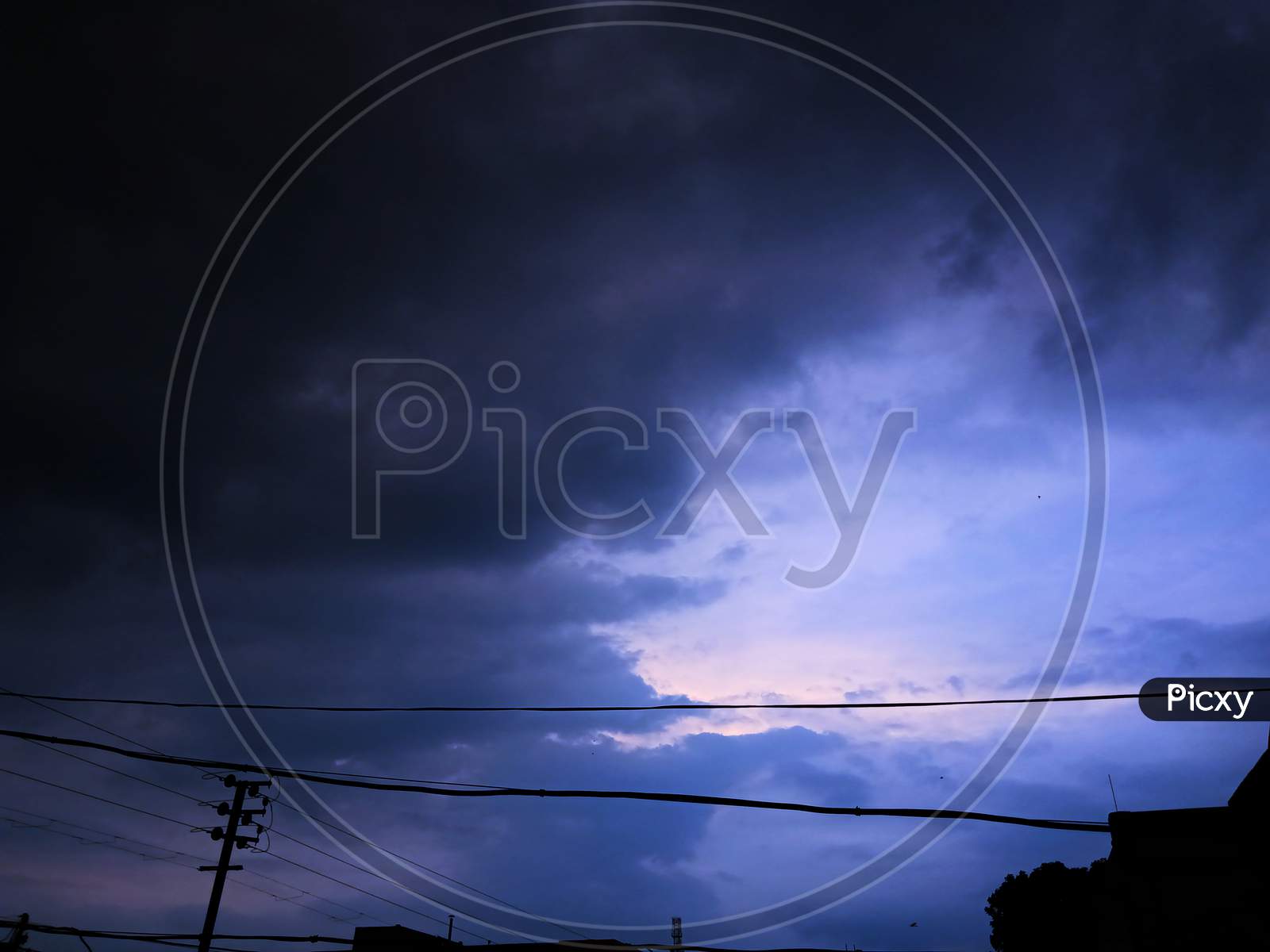 Beautiful sky background with overhead power line