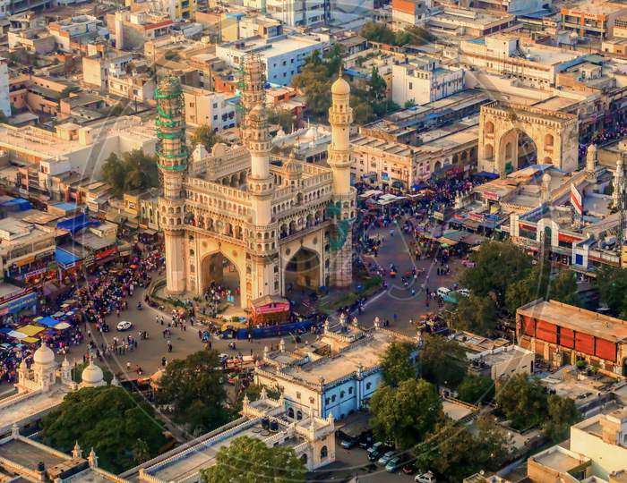 India Charminar, Hyderabad, Telangana. The Most Prominent Landmark Located Right In The Heart Of Hyderabad Is A Four-Sided Archway With Four Soaring Minarets