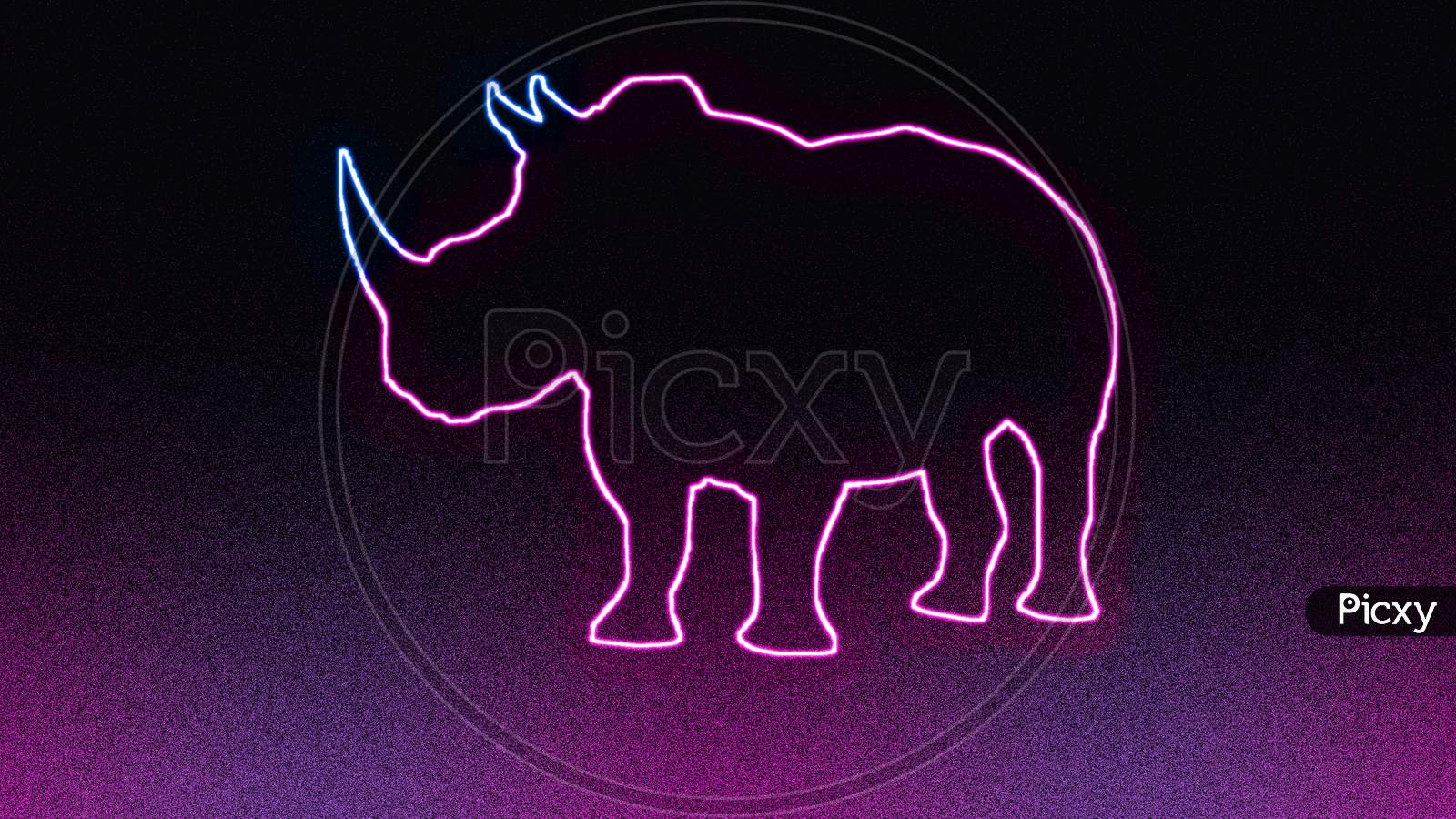 The beautiful outline of Elephant, with neon lighting. animal outline with neon light effect isolated on black background.