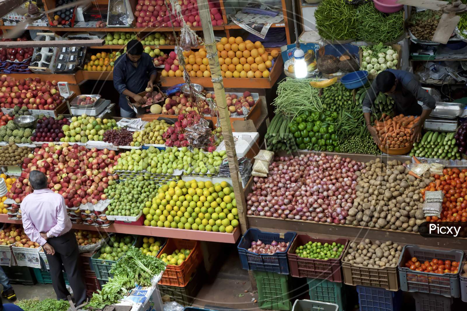 Fruit And Vegetable Stalls At Panjim Market, Overlooking Fruit And Vegetable Stalls At Panjim Market, Goa India.
