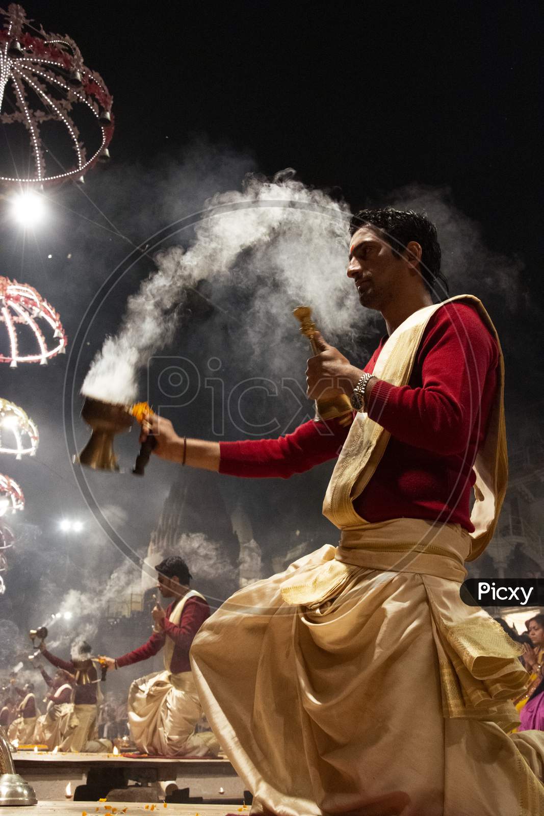 Varanasi, India, 23.01.18 : Evening Ganga Aarti on the banks of river Ganges. Indian Hindu culture and religion