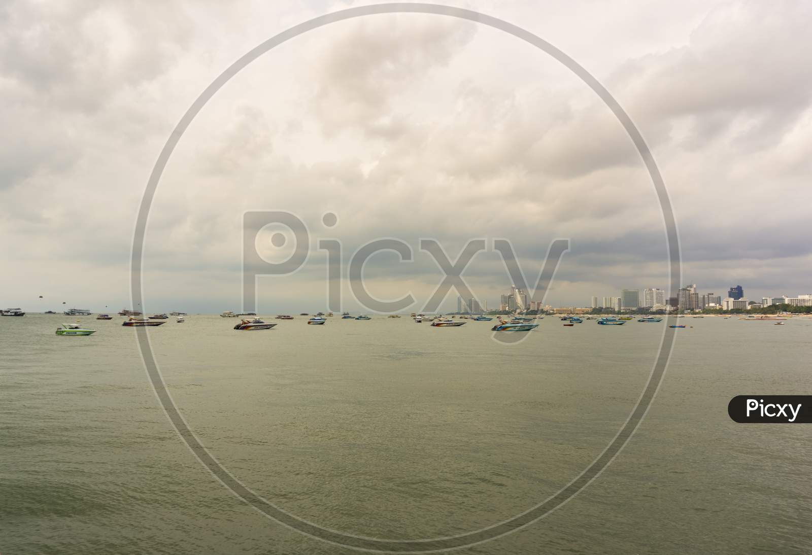 Pattaya,Thailand - April 17,2018: Bali Hai This Is The View From The Harbour To The City.Tourists Start Trips There To Koh Larn And Koh Sak By Boats And Ships.
