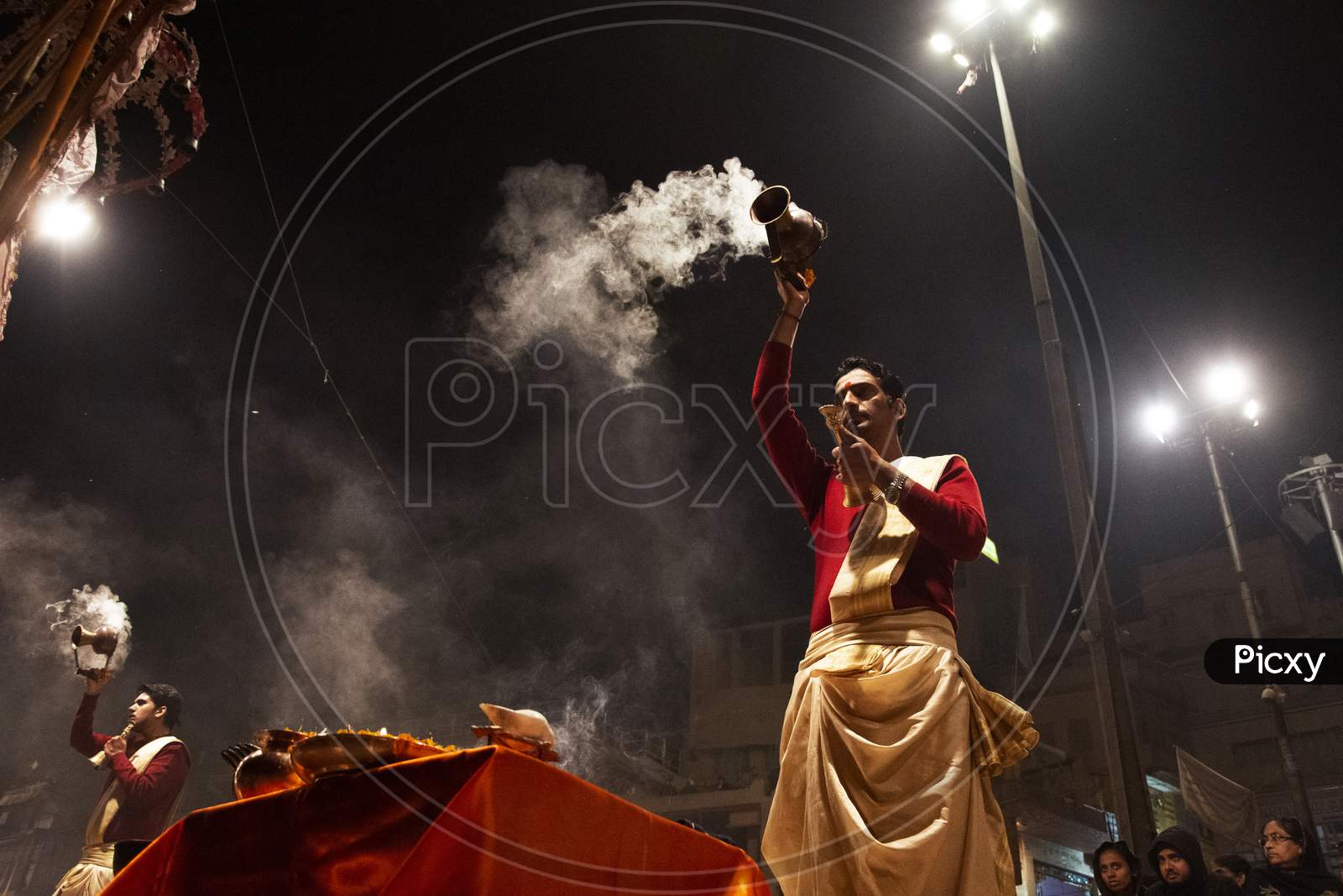 Varanasi, India, 23.01.18 : Evening Ganga Aarti on the banks of river Ganges. Indian Hindu culture and religion