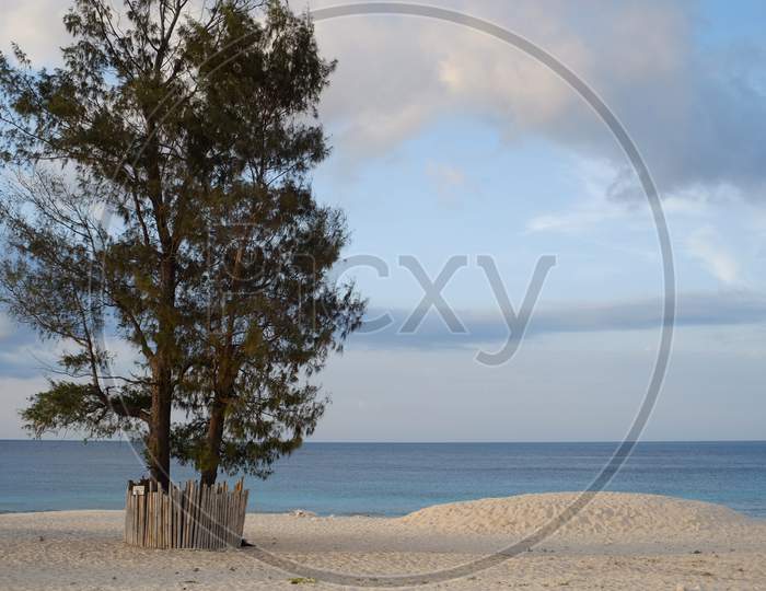 Calm blue sea and white sand on the Kita beach Mananga Aba