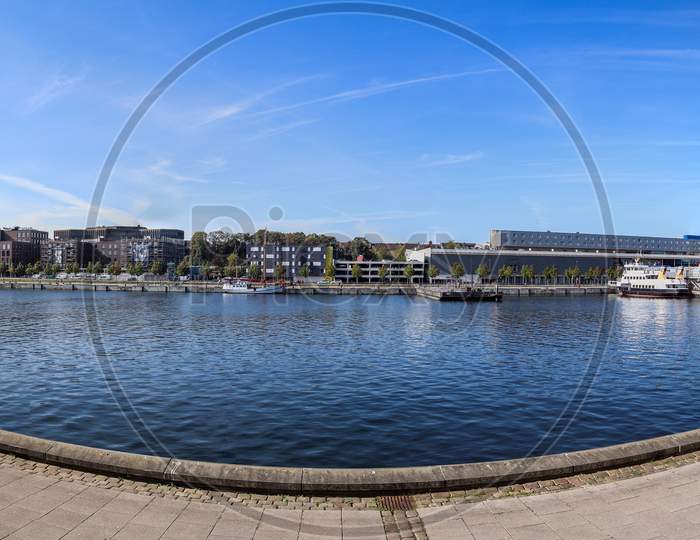 High Resolution Panorama Of The Port Of Kiel On A Sunny Day