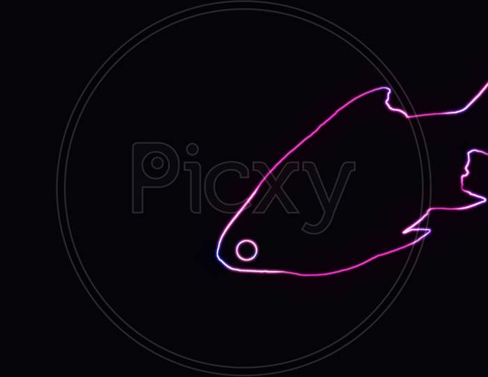 Beautiful outline of Tinfoil barb fish with neon lighting. animal outline with neon light effect isolated on black background.