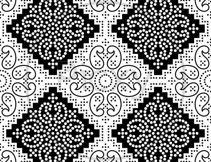 Black And White Abstract Chunri Dots Pattern Background Design.